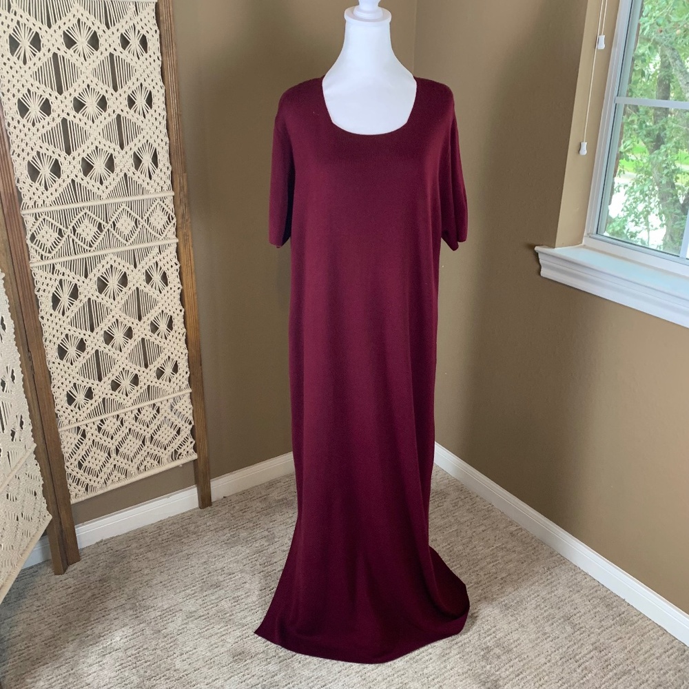 Nordstrom Burgundy Red Knit Maxi Dress Size 3X -- Short Sleeve Side Slit